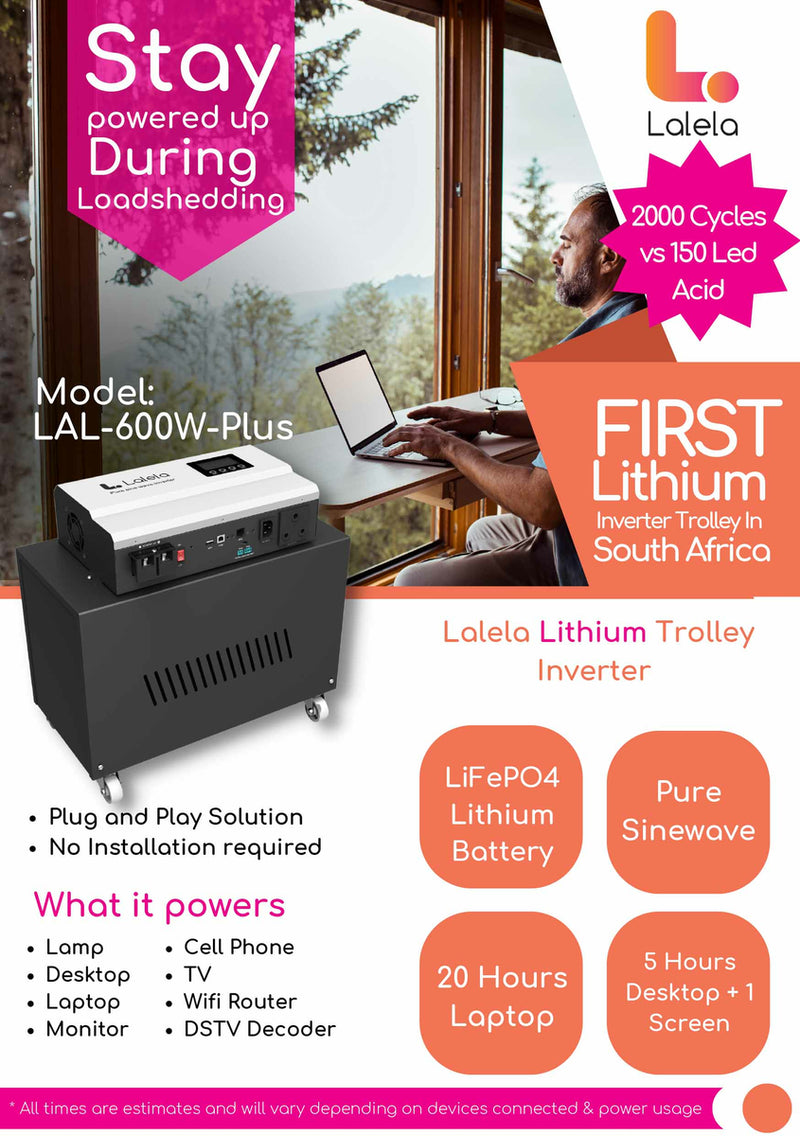 Lalela Lithium Trolley Inverter 960Wh Pure Sinewave 80Ah